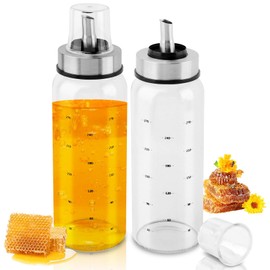 Kazheon Glass Honey Dispenser Pot 10oz, Honey-Dispenser No Drip, Maple Syrup Dispenser with Pour Spout and Cup, Honey Container(COLOR:2clear)