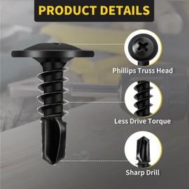Sheet Metal Screws #8 x 1/2", 160pcs FIXLINK Phillips Modified Truss Head Self Tapping Screws for Metal, Self Drilling Screws, Black