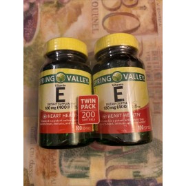 Spring Valley 2 Pack Spring Valley Vitamin E, 400 IU - 100 Softgels Each (Total 200ct)~10/2026