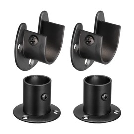 sourcing map 1'' Dia Stainless Steel Closet Pole Sockets Closet End Supports Flange Rod Set for Bathroom Curtain, Set of 4, Black