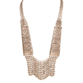Touchstone New Indian Bollywood Oxidized Collection Pretty Stylish Workmanship Peacock Motif Tribal Gypsy Designer Jewelry Metallic Frill Necklace in Oxidized Silver Tone for Women.