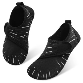 JIASUQI Kids Boys Girls Outdoor Indoor Barefoot Water Skin Shoes Aqua Socks for Beach Swim Pool Easy Line Black, 1.5/2.5 UK Big Child