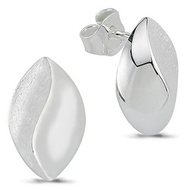 Vinani Design Stud Earrings Almond Eye Elegant Curved Brushed Shiny 925 Sterling Silver Earrings Lens 2OSV, Sterling Silver, No Gemstone