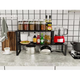 Jojocross Adjustable Expanable Stackable Spice Rack Shelf Pantry Storage Organizer for Kitchen Cabinet,Countertop,Bathroom and More.Space is no Longer Limited(2Packs/Black/Medium)