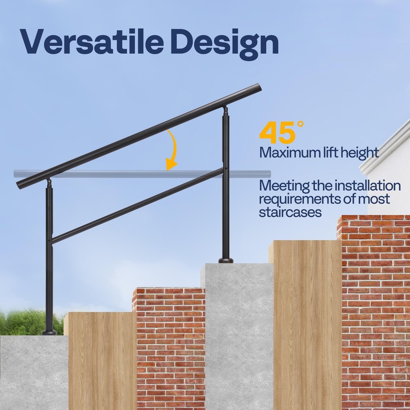 VIVOHOME 2-Pack Hand Rails for Outdoor Steps, Wrought Iron Railing,
