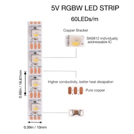 SVFISHKK DC5V SK6812 similar WS2812B RGBW16.4 pies 5m individualmente direccionable flexible 4 colores en 1 tira LED de color de sueño no impermeable (PCB negro) (RGB+blanco cálido, 5 m) 300 leds)