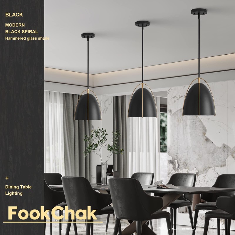 FookChak Black Dome Pendant Light 10in Kitchen Island Pendant Lighting