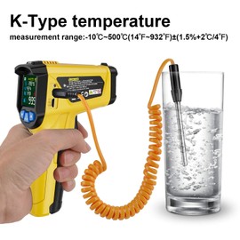 MESTEK Digital Infrared Thermometer Pyrometer Laser with K-Probe -50 °C to 800 °C Non-Contact with Colour LCD Alarm Function Adjustable Emission Level Kitchen
