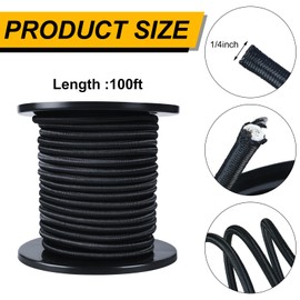 Wesnoy 1/4 Inch 100 ft Bungee Shock Cord Rope Heavy Duty Kayak Bungee Elastic Stretch Shock Cord Black Polyester Stretch Rope for DIY Projects Kayak Strap Tie Downs Camping Tent Crafting