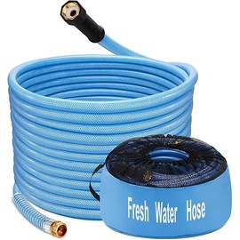 Kohree 50FT Upgraded RV Water Hose, 5/8" Premium Drinking Water Hose for Camper, Leak Free, No Kink, Flexible Garden Hose 50 ft with Storage Bag, Reinforced PVC Design w/Strain Relief Ends - Blue