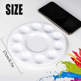 2 PCS Round Paint Tray 6.7 Inch Plastic Mixing Palette with 10 Wells and 1 Central Reservoir for Watercolor Acrylic Oil Gouache or DIY Party