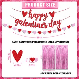 Galentines Day Decorations for Party, Fufuddz Pink Backdrop Foil Curtains Girls Valentines Banner Red Heart Garland Bachelorette Supplies Happy Birthday Sign Cute Gifts for Women Friends Ladies Night