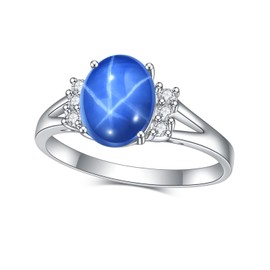 Anillo de zafiro de estrella de laboratorio de 7/9 mm, 0.27 pulgadas/0.35 pulgadas, plata de ley 925 auténtica, hecho a mano, anillo de piedra natal, anillos de compromiso (tamaño 5-10), Plata Esterlina, Zafiro