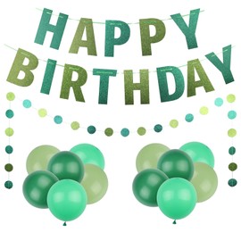 MAGQOO Green Glitter Happy Birthday Banner and 12" Balloons St. Patrcik's Happy Birthday Banner Garlands St. Patricks Day Birthday Party Decorations Supplies Saint Patricks Day Decorations
