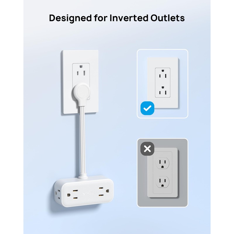 TROND Outlet Extender with 6 Inch Cord, Flat Plug Adapter