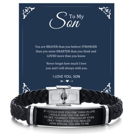 Men's Bracelet Son Gifts Jewellery - Braided Leather Strap with Stainless Steel Nameplated Engraved Inspirational Massage Wrap Bracelets For Boy Men, Gift For Birthday Christmas Graduation