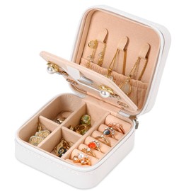 Neveika Jewelry Box with Mirror,Small Jewelry Organizer Box，Travel Jewelry Case for Women，Gift Jewelry Boxes for Female Girls (mirror white)