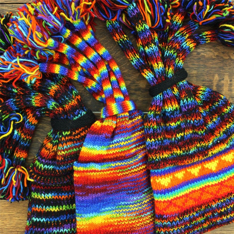 LOUDelephant Hand Knitted Beanie Fountain Tassel Hat - Stripe Anu