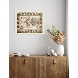 DECORARTS - Vintage 1652 World Map Art by Claes Janszoon Visscher, Giclee Canvas Prints Wall Art. Historical World Map art for Home Decor. Size: 20" x 16"