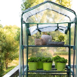Worth Garden 5 Tier Mini Greenhouse - 75'' H x 27'' L x 19'' W - Sturdy Portable Gardening Shelves with PVC Cover - Small Porch Green House for Growing Plants Flowers Indoor & Outdoor