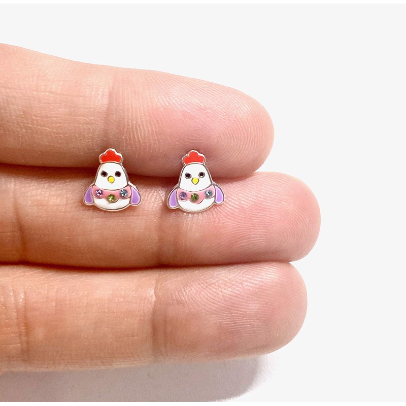 Easter Chick Stud Earrings with Crystal Stones - 925 Sterling