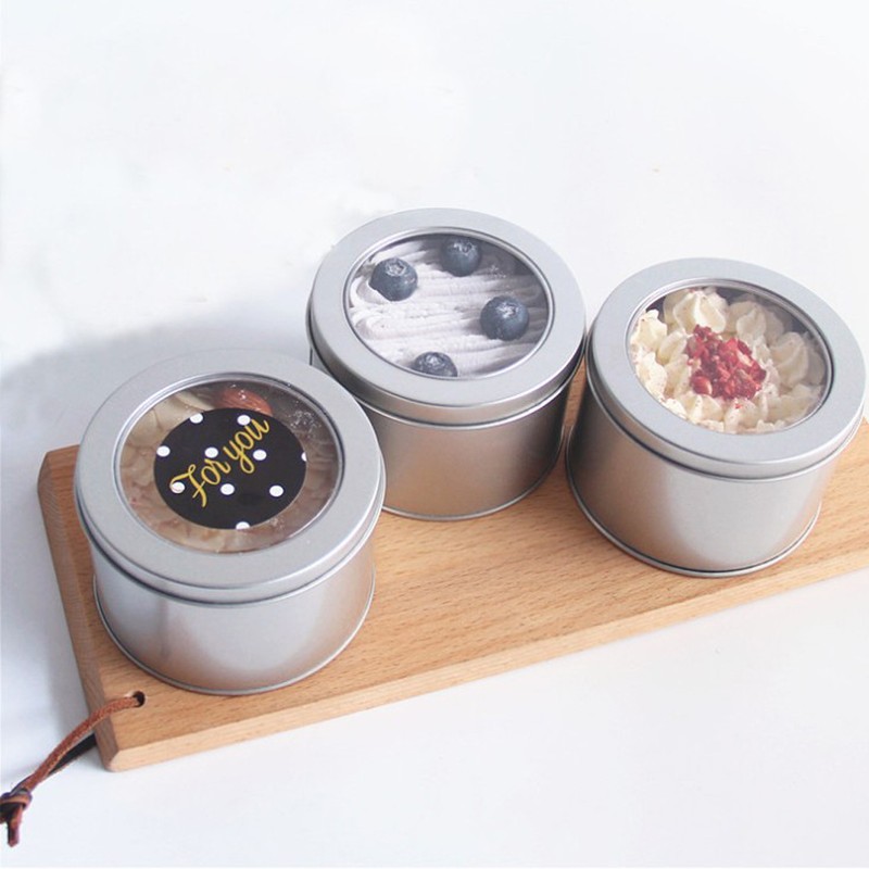 24Pcs Metal Tin Canisters with Transparent Lid Round Stainless Steel