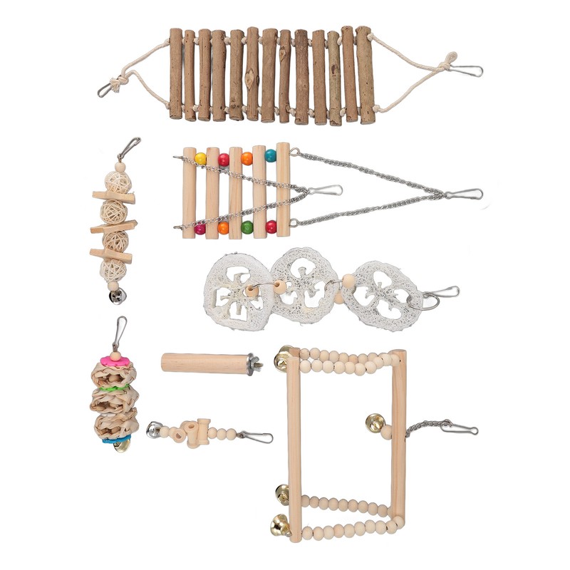 8pcs Parrot Chewing Toy Shredding Foraging Toys Climbing Ladder Cage