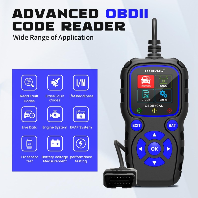 UDIAG CR720 OBD2 Scanner Battery Tester 2 In 1, OBD2