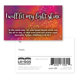 I Will Let My Light Shine, Matthew 5:16, Bulk Pack of 25 Christian Affirmation Scripture Cards for Kids, Bible Memory Verse Wallet Cards for Childrens Church, Sunday School, & Youth Ministry