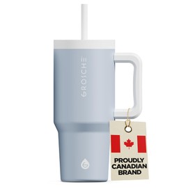 GROSCHE Aspen 32oz Tumbler with Handle and Straw - Extreme Insulation, Classy Aesthetic Design, Insulated Stainless Steel Tumbler with Handle, Lid and Straw, Canadian Brand! - 32 fl. oz, Sky Blue