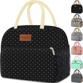 Coobiiya Large Capacity Reusable   Cooler   for Women and Men for Work/Office/Picnic/Travel/School Lunch Bag Durable lunch bag women lunch bags women nurse lunch bag work lunch bag TikTokShopBacktoSchool:_2 Pack Black polka dot