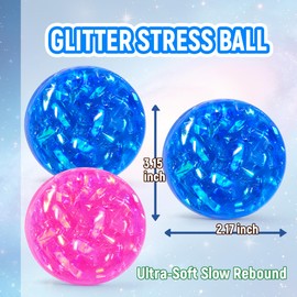 4 INCH Glitter Squishy Stress Ball, Jumbo Blue Squishy Ball Figurines