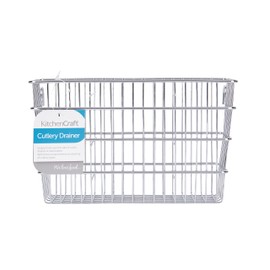 KitchenCraft Cutlery Drainer Caddy with Hooks, Metal Cutlery Holder, Robust and Hygienic 25 x 25cm (10 x 10''), Silver