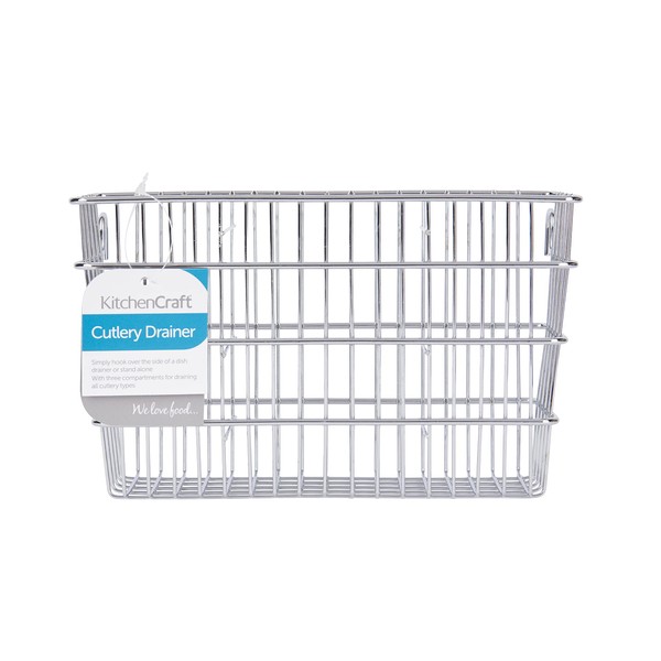 KitchenCraft Cutlery Drainer Caddy with Hooks, Metal Cutlery Holder, Robust