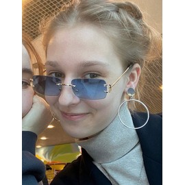 JUDOO Retro Rimless Rectangle Sunglasses for Men Women Trendy Frameless Tinted Lens Eyewear, Gradient Blue