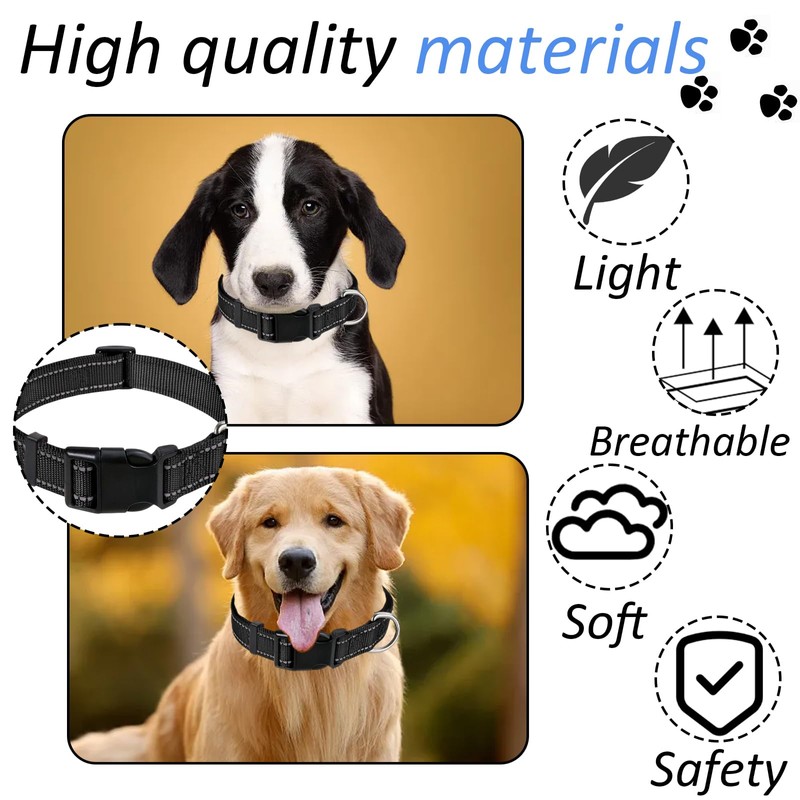 Reflective Adjustable Dog Collar, Soft Nylon Breathable Pet Collar, Quick