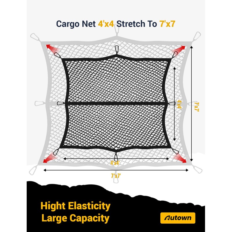 AUTOWN Cargo Net for Pickup Truck Bed - Stretchable 4'x4'