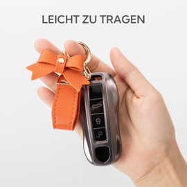 LARENNT PU Leather Keyring with Bow - Key Ring Car Keychain Organiser Bag Charms Keychain - Cute Bag Pendant Women for Purses, Backpacks, Handbags (Orange)