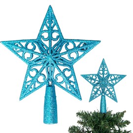 Puntale per albero di Natale a forma di stella glitterata blu ghiaccio da 14,5 cm, infrangibile, per decorazioni per albero di Natale, albero di Natale, corona e ornamento per le vacanze