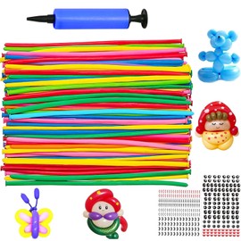 Pack of 100 Modelling Balloons, 260Q Magic Animals Balloons with Large Pump and 2 Emoji Stickers, for Birthday, Wedding, Bachlorette, Fiesta, Activity, Clown Decoration