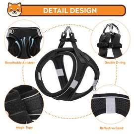 PWOD Dog Harness with Leash Set, No-Pull Step-in Reflective Pet Harness with 1 Leash Clips, Adjustable Soft Padded Easy Walk Dog Vest for Small Medium Large Dogs, Cats(Carbon Black, Medium)