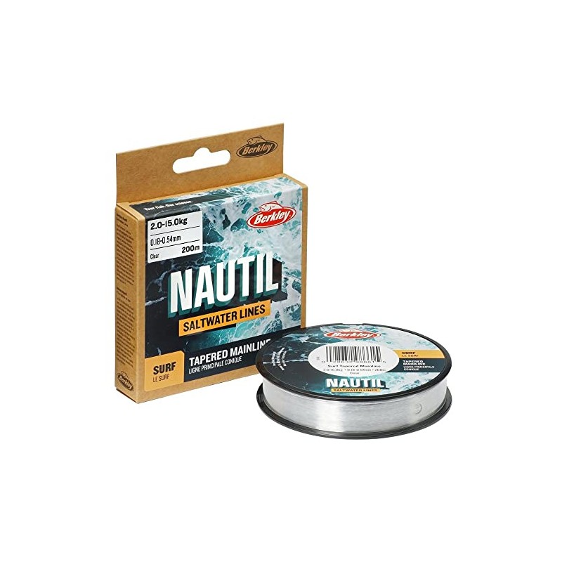 Berkley Nautil Surf Monofilament Tapared Main Fishing Line (Clear, 0.28mm-0.57mm,