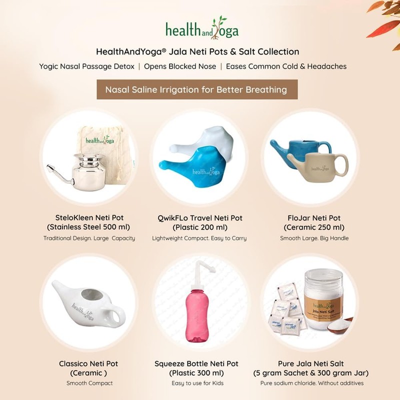 HealthAndYoga™ Flojar Ceramic Jala Neti Pot with Nostril Plugging Support
