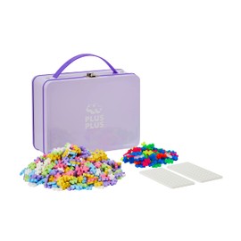 Plus-Plus 9607003 Suitcase Pastel Metal Purple Tiere Geniales Konstruktionsspielzeug, Bausteine-Set in praktischer Metall-Box mit Henkel, 600 Teile