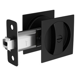 goldenwarm Matte Black Pocket Door Lock, Zinc Alloy Black Pocket Door Hardware(2-3/8" Backset), Pocket Door Handles Square Pocket Door Locks for Bathroom for Closet Door Lock- 1 Pack