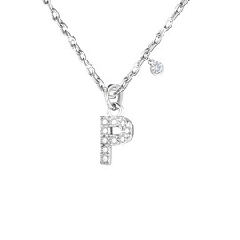 GUOYU 26 Halskette mit Anfangsbuchstaben für Frauen Mädchen, Halskette mit Buchstabe aus Zirkonia aus Silber, Anhänger, Personalisierung, Geschenkideen zum Geburtstag, L, Edelstahl, Strass (P)