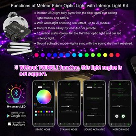 AKEPO 3in1 Fiber Optic Lights Kit APP Control Headliner Starlight, Shooting Star+Music Activated Under Dash Interior LED Light and 6W RGBW Fiber Optic Star Light, 550pcs 0.03in 13.1ft Fiber Strands