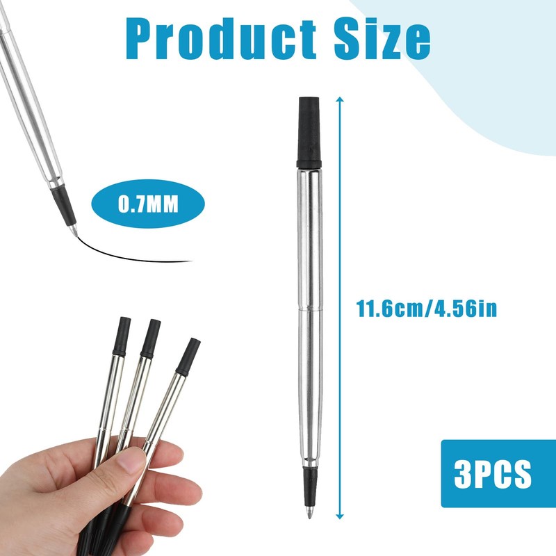 3 Pcs Rollerball Refill, 0.7mm Pen Refills Roller Ball Compatible