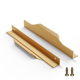 Precisluck 5 Pack 200mm(7.8 Inch) Gold Edge Finger Pull Drawer Door Cabinet Aluminum Alloy Long Concealed Furniture for Kitchen Bathroom