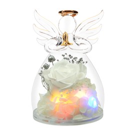 encavy Preserved Flower Rose Gifts in Glass Angel Figurines,Birthday Gifts for Women, for Mom,Angel Rose Gifts with Light for Her,Mom Gifts from Daughter,White Real Rose Gifts for Grandma Wife